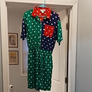 Vintage Polka Dot Jumpsuit - Green, Blue, Red